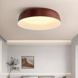 Bedroom Wood Grain Walnut Drum Flush Mount Light Image - 3