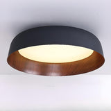 Bedroom Wood Grain Walnut Drum Flush Mount Light Image - 8