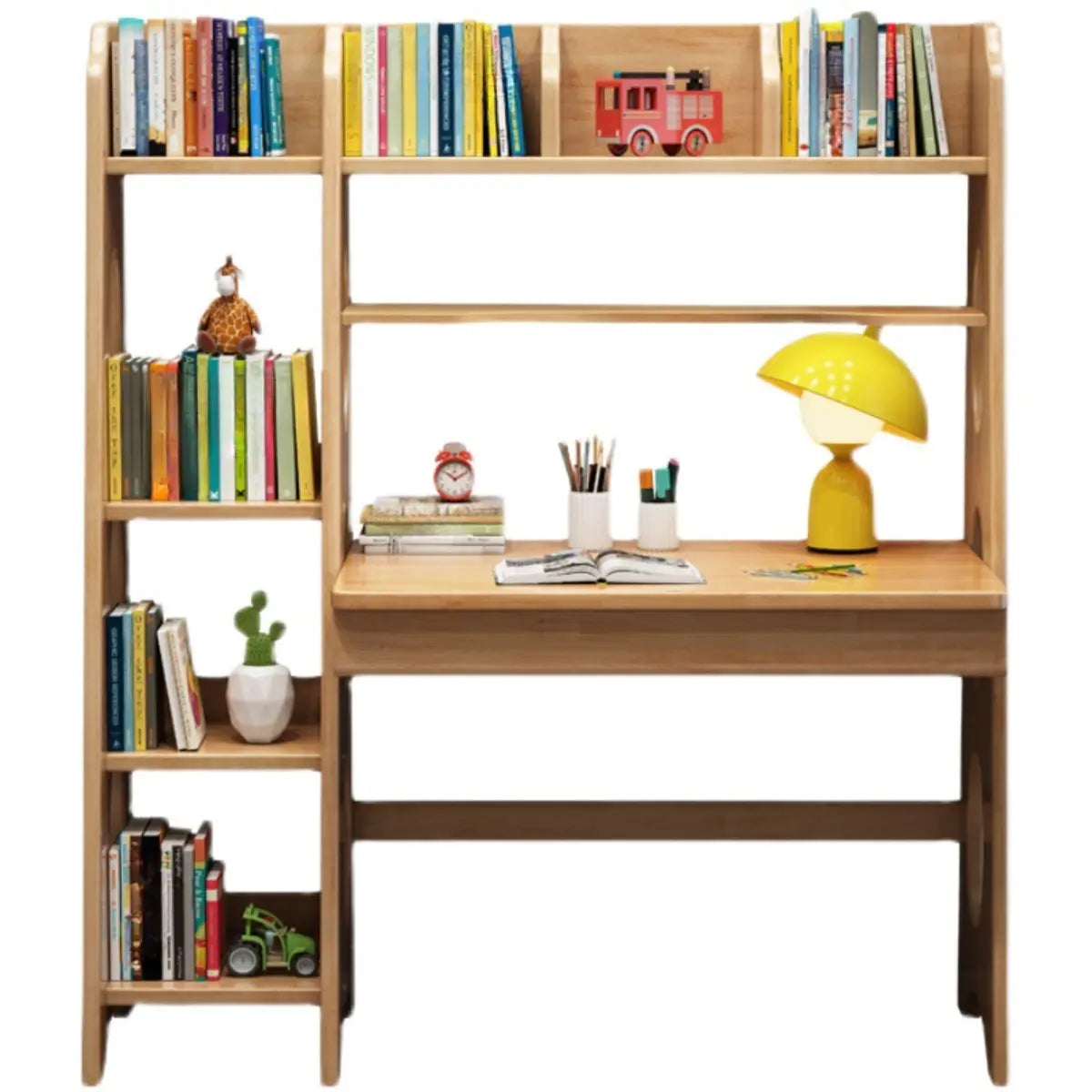 Bedroom Wood Natural Compact Shelving Unit Writing Desk Set Image - 4