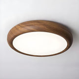 Bedroom Wooden Circular LED Flush Mount Ceiling Light Image - 3