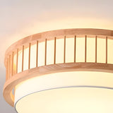 Bedroom Wooden Cylindrical Flush Mount Ceiling Light Image - 10