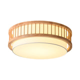 Bedroom Wooden Cylindrical Flush Mount Ceiling Light Image - 5