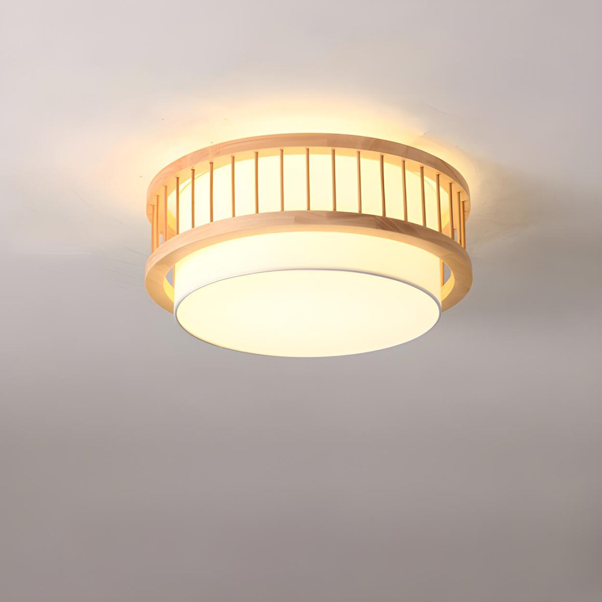 Bedroom Wooden Cylindrical Flush Mount Ceiling Light Image - 6