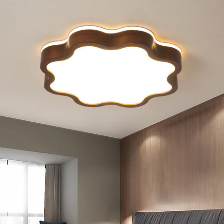 Bedroom Wooden Flower Flush Mount Ceiling Light Image - 1