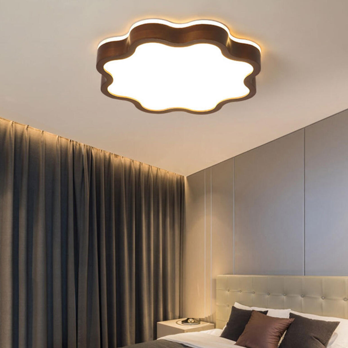 Bedroom Wooden Flower Flush Mount Ceiling Light Image - 15