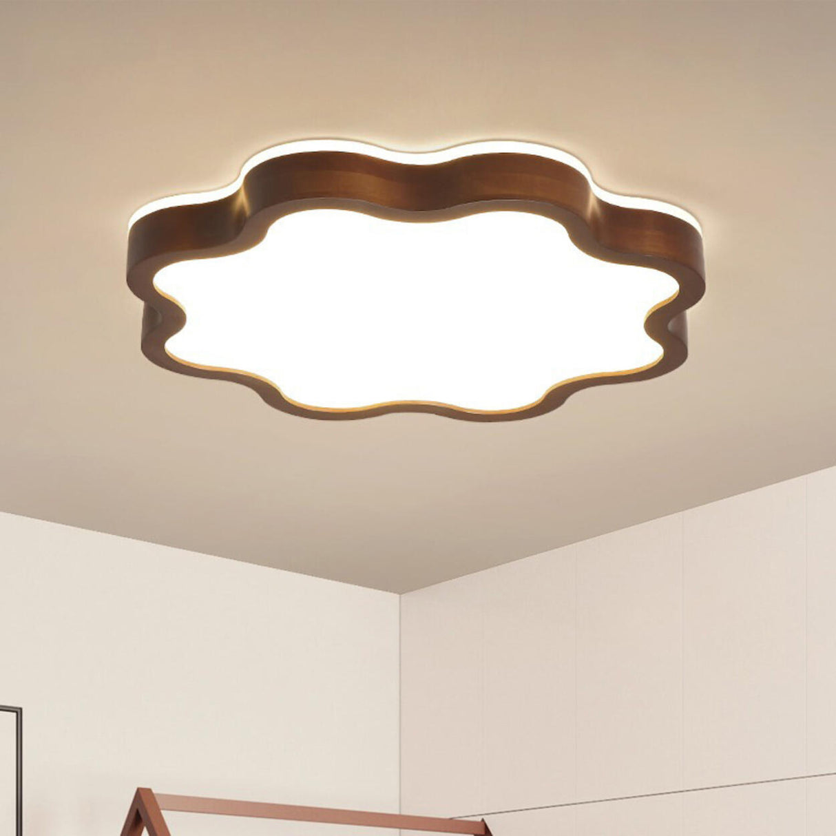 Bedroom Wooden Flower Flush Mount Ceiling Light Image - 2