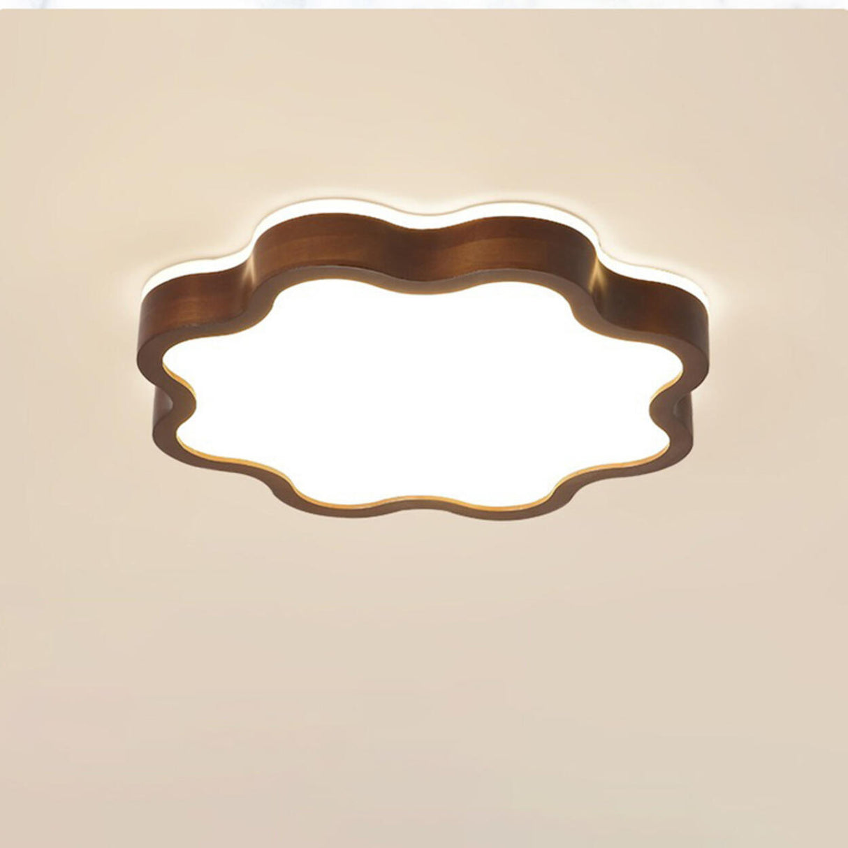 Bedroom Wooden Flower Flush Mount Ceiling Light Image - 7