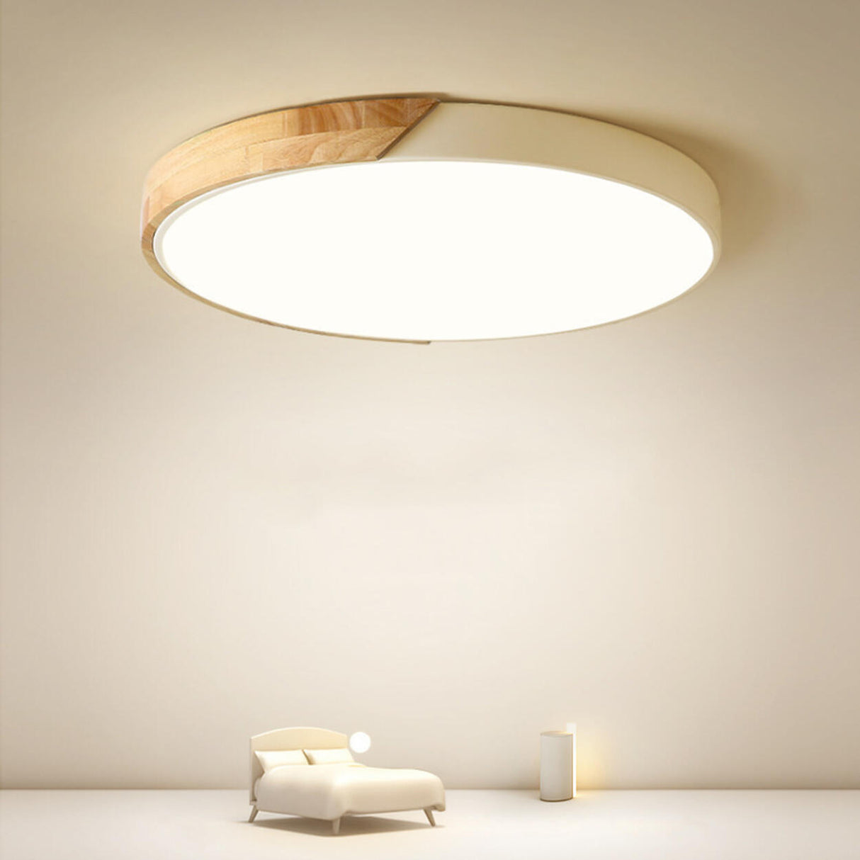 Bedroom Wooden Round LED Flush Mount Ceiling Light Image - 1