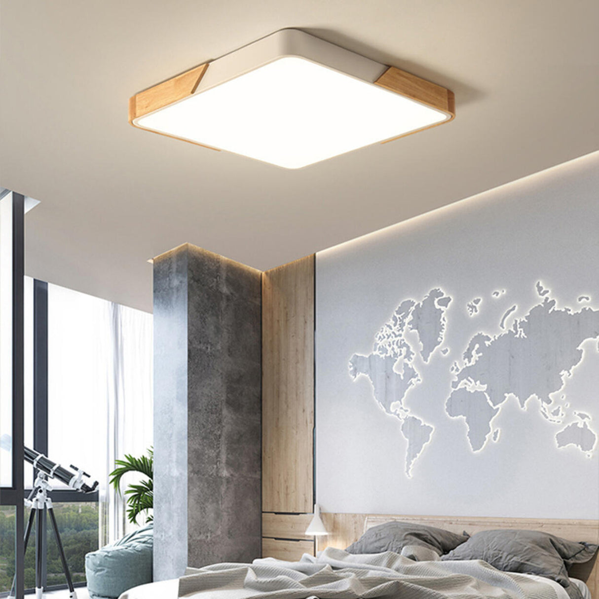 Bedroom Wooden Round LED Flush Mount Ceiling Light Image - 15