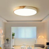 Bedroom Wooden Round LED Flush Mount Ceiling Light Image - 3