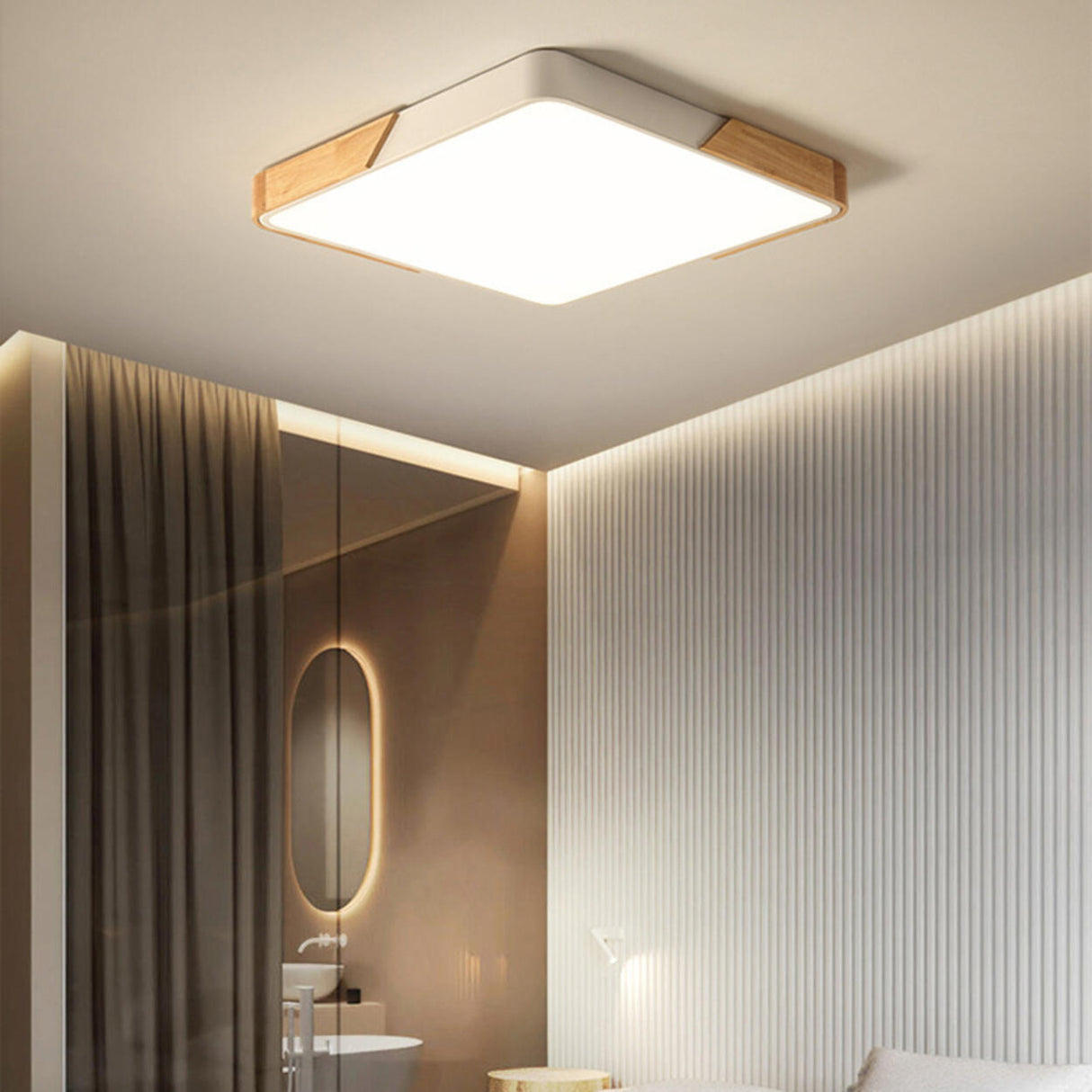 Bedroom Wooden Round LED Flush Mount Ceiling Light Image - 8