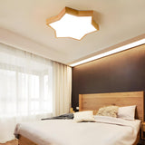 Bedroom Wooden Six-Pointed Star LED Flush Mount Light Image - 1