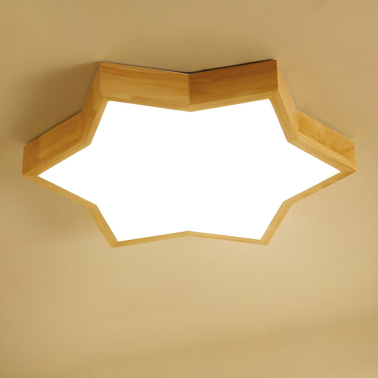 Bedroom Wooden Six-Pointed Star LED Flush Mount Light Image - 4