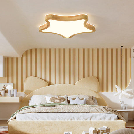 Bedroom Wooden Star LED Flush Mount Ceiling Light Image - 1