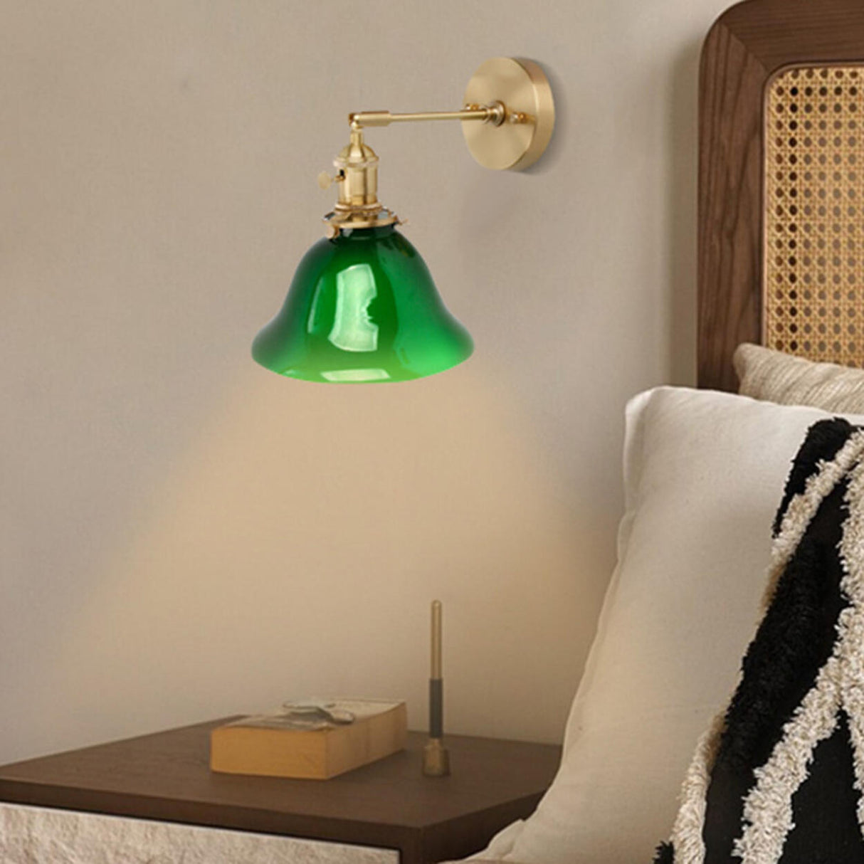 Bedside Adjustable Arm Green Bell Metal Wall Sconce Image - 1