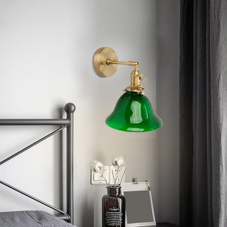 Bedside Adjustable Arm Green Bell Metal Wall Sconce Image - 2