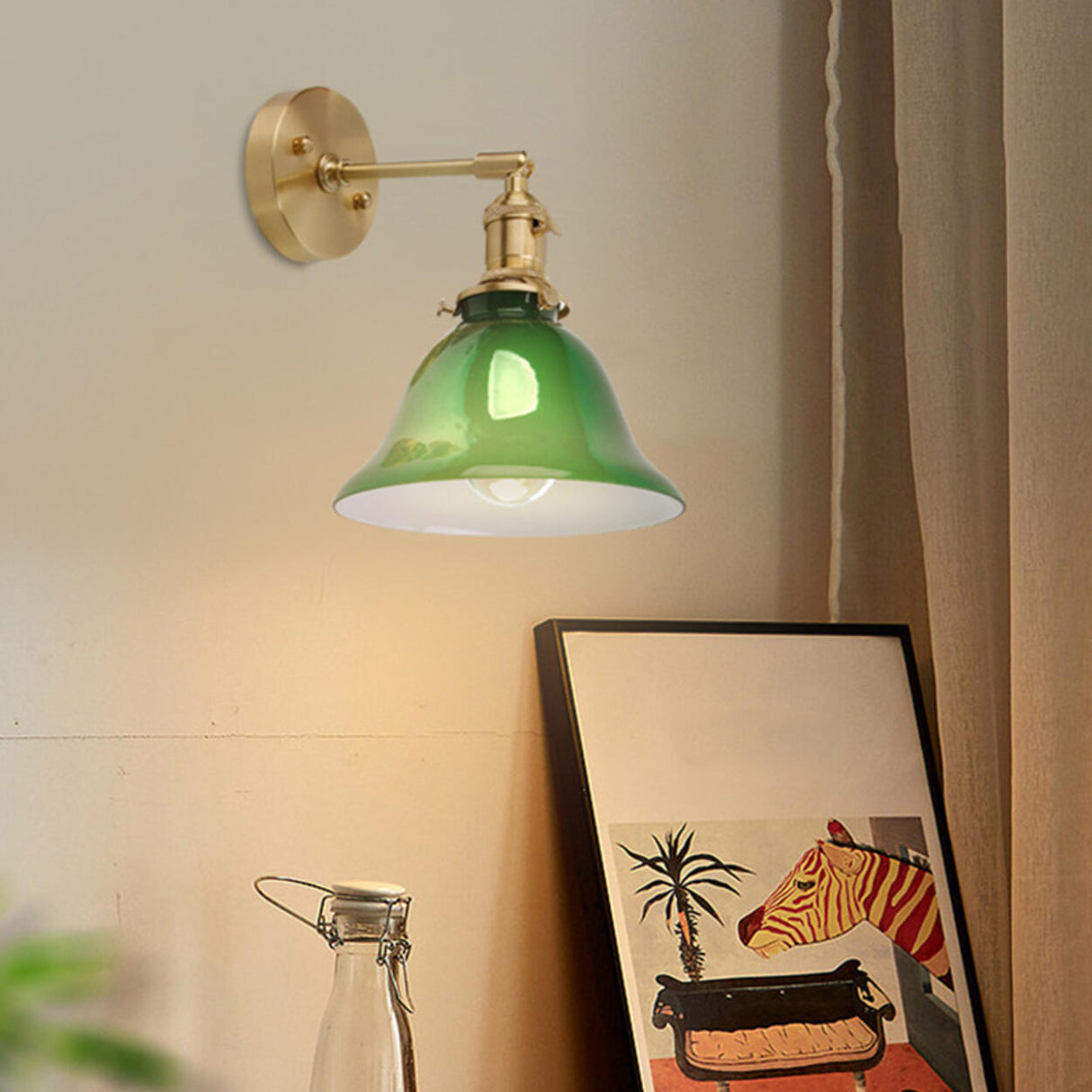 Bedside Adjustable Arm Green Bell Metal Wall Sconce Image - 3