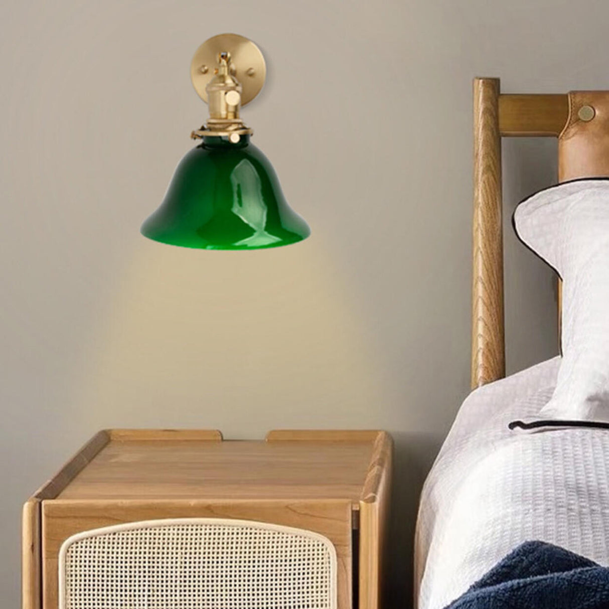 Bedside Adjustable Arm Green Bell Metal Wall Sconce Image - 4