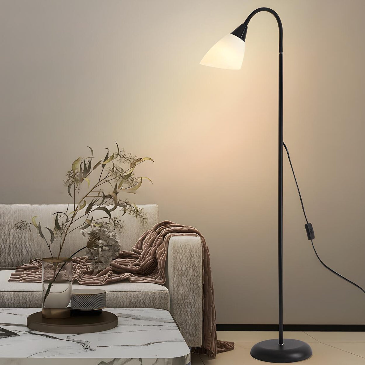 Bedside Adjustable Black Cone Metal LED Floor Lamp Image - 6