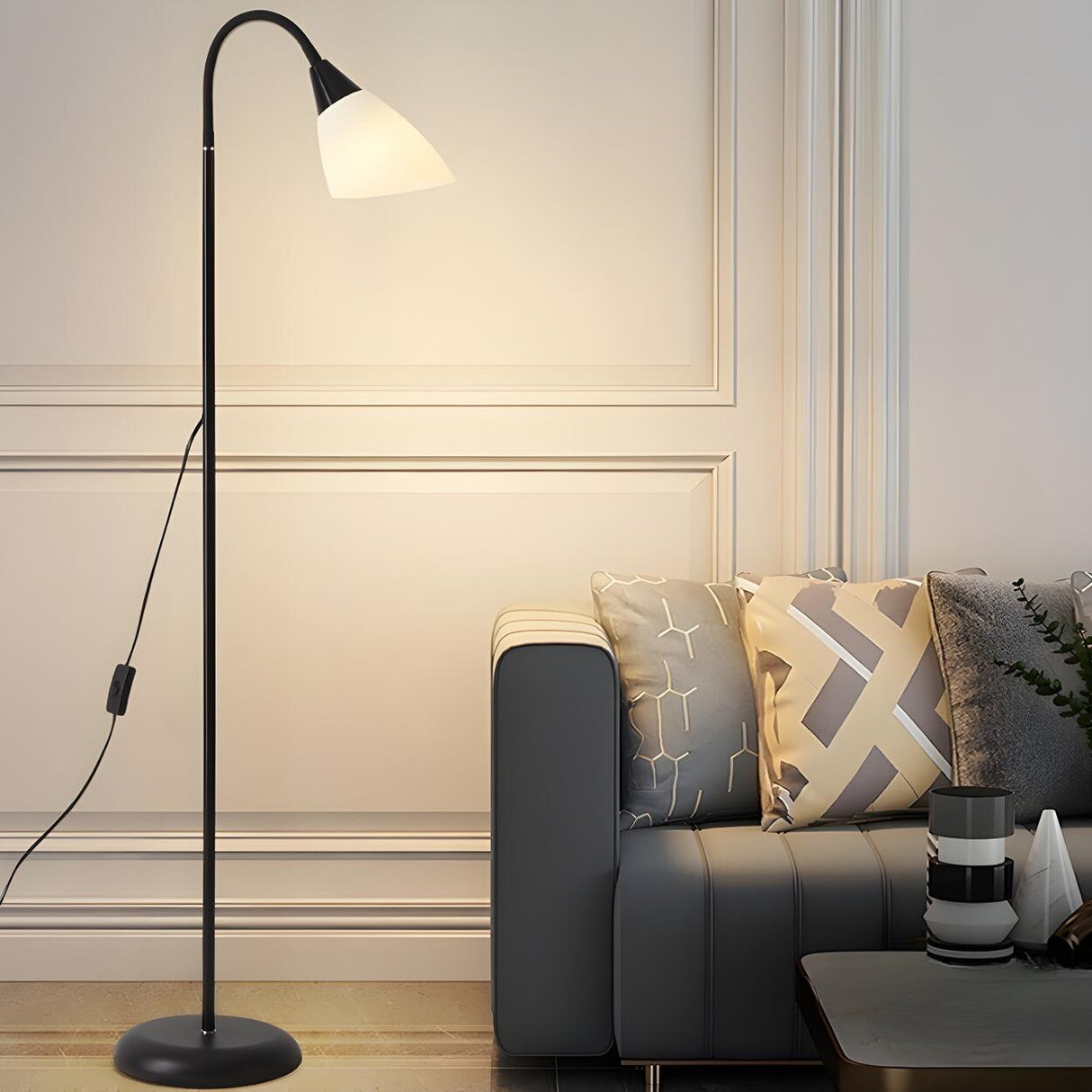 Bedside Adjustable Black Cone Metal LED Floor Lamp Image - 7