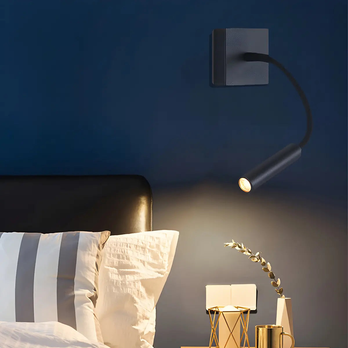 Bedside Adjustable Cylinder Black Reading Wall Sconce Image - 1