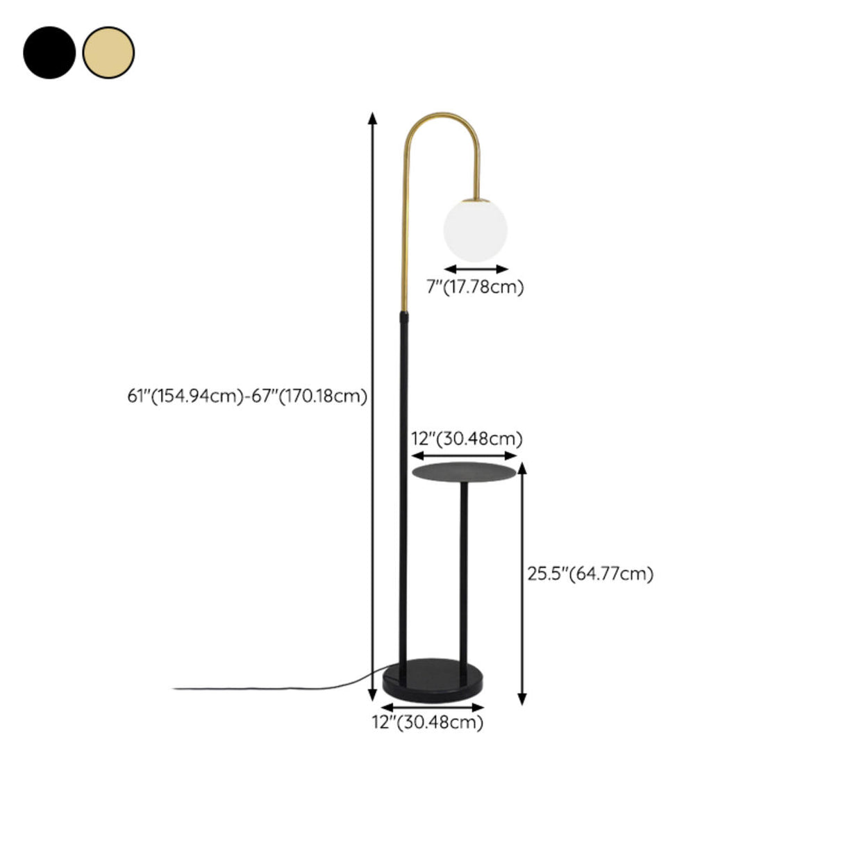 Bedside Adjustable Globe Arched Floor Lamp with Storage 