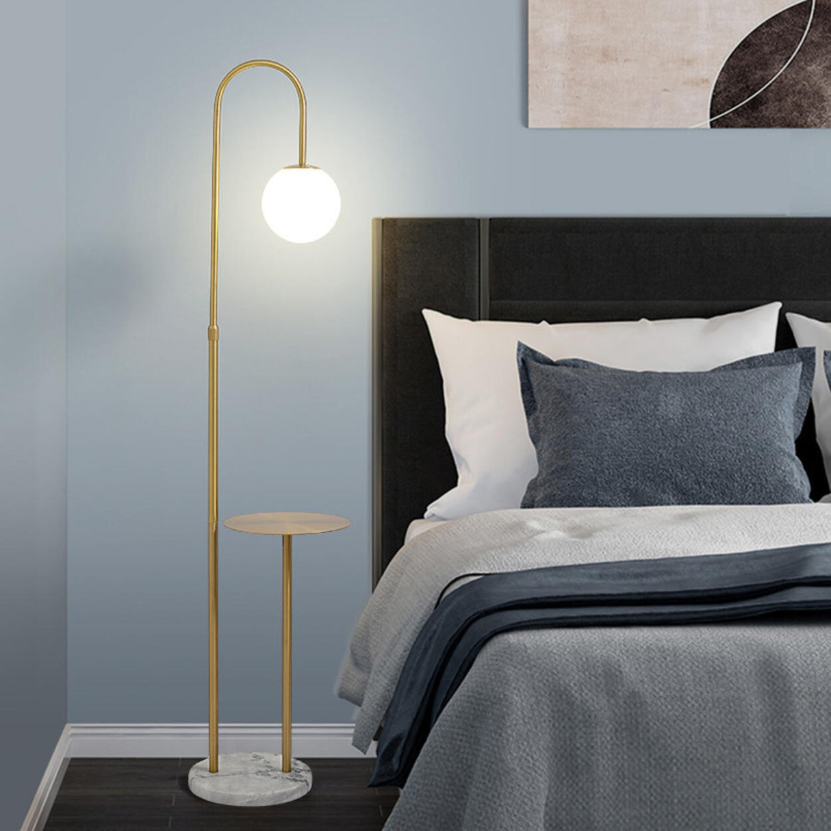 Bedside Adjustable Globe Arched Floor Lamp with Storage Image - 6