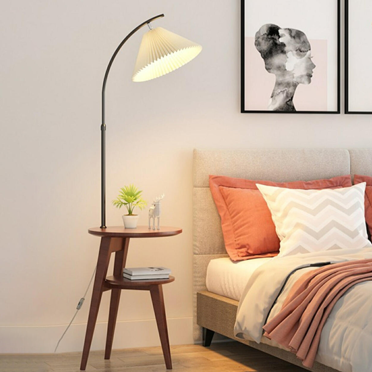 Bedside Adjustable Pleated Side Table Floor Lamp Image - 1