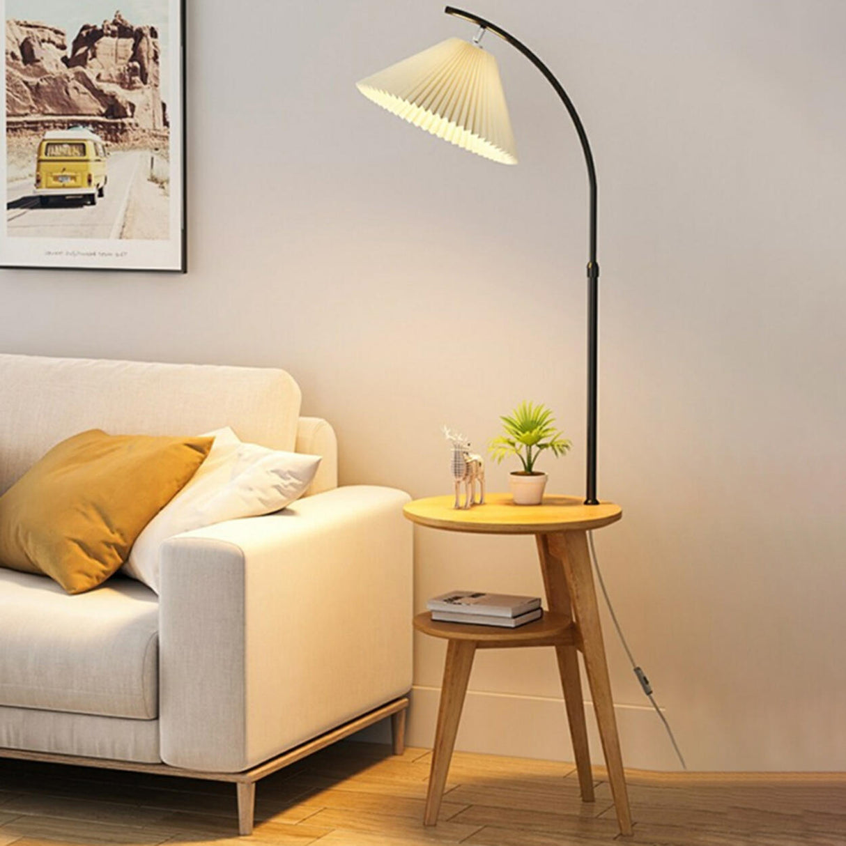 Bedside Adjustable Pleated Side Table Floor Lamp Image - 6