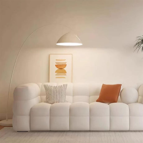 Bedside Adjustable Wide Dome White Arc Floor Lamp Image - 2