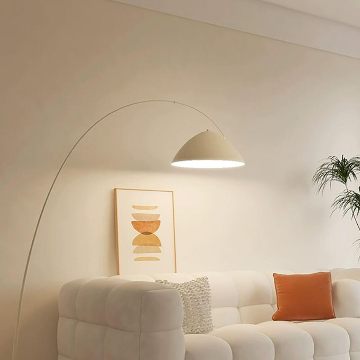 Bedside Adjustable Wide Dome White Arc Floor Lamp Image - 3