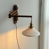 Bedside Ceramic Cone Wood Swing Arm Wall Sconce Image - 11