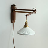 Bedside Ceramic Cone Wood Swing Arm Wall Sconce Image - 13