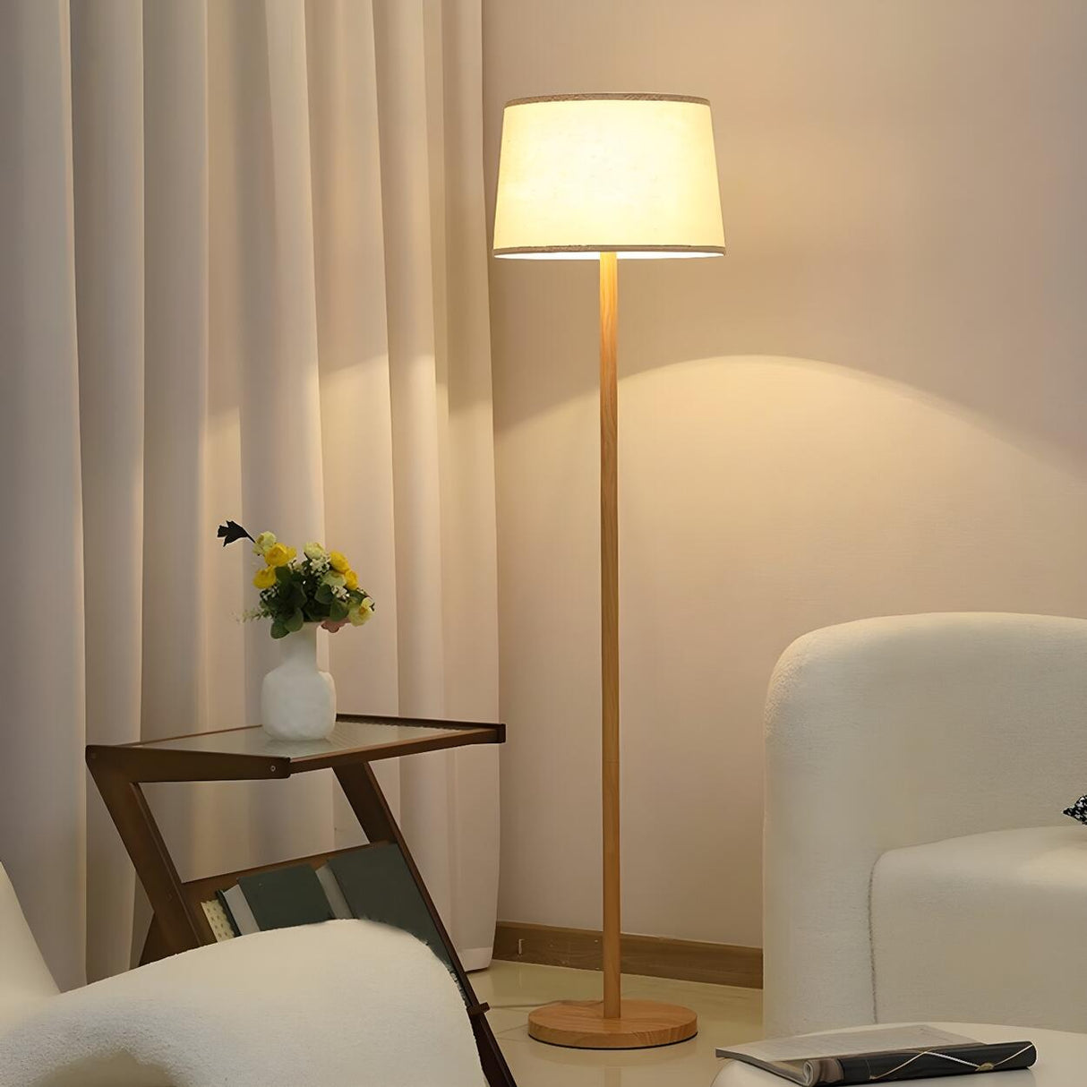 Bedside Classic Beige Drum Metal Modern Floor Lamp Image - 4