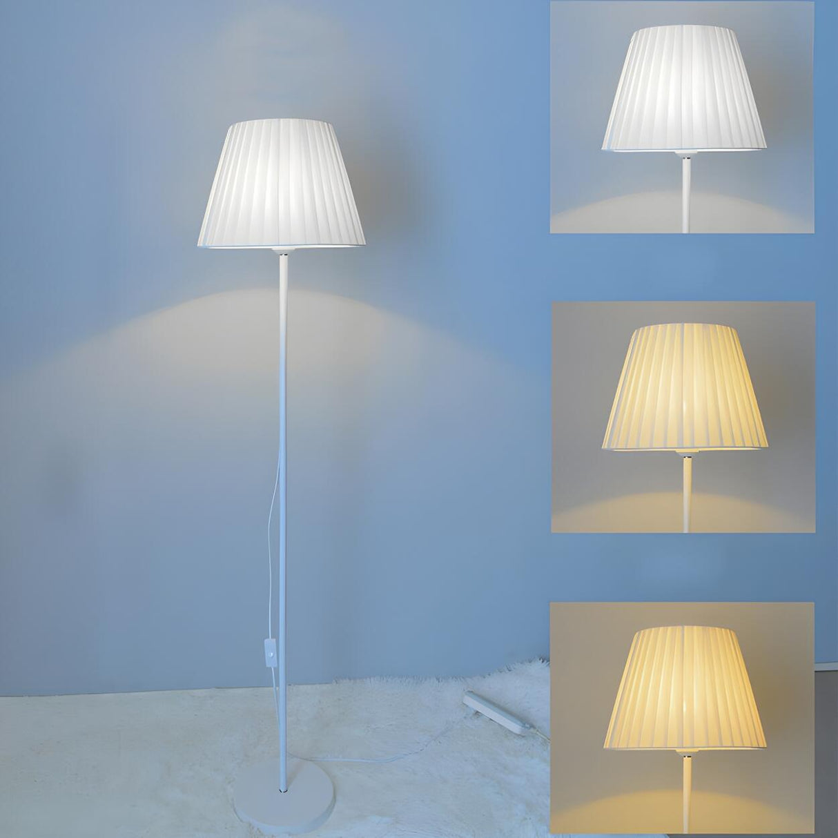 Bedside Classic Pleated Fabric White Column Floor Lamp Image - 3