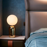 Bedside Contemporary Glass Shade Metal Ball Table Lamp Image - 10