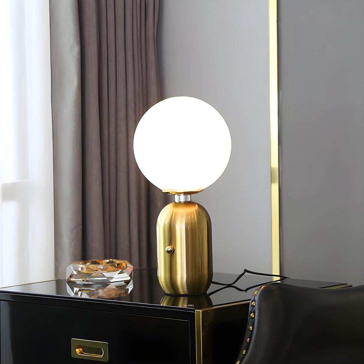 Bedside Contemporary Glass Shade Metal Ball Table Lamp Image - 9