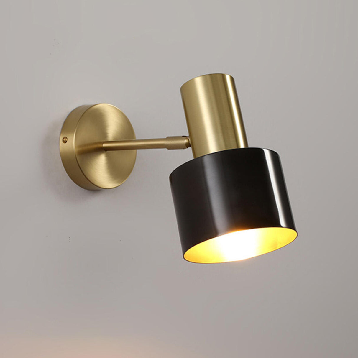 Bedside Cylinder Black and Gold Metal Wall Sconce Image - 13