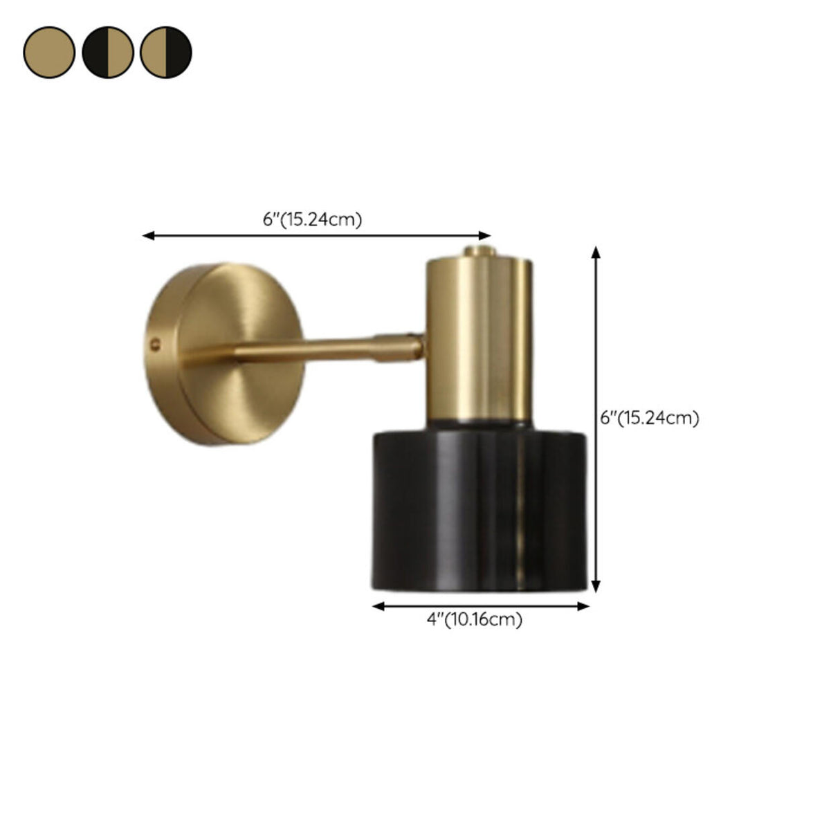 Bedside Cylinder Black and Gold Metal Wall Sconce 