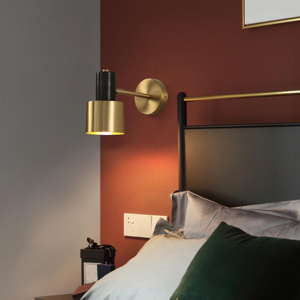 Bedside Cylinder Black and Gold Metal Wall Sconce Image - 3