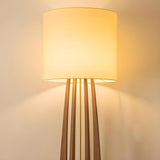 Bedside Cylindrical Fabric Shade Wooden Floor Lamp Image - 4