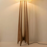 Bedside Cylindrical Fabric Shade Wooden Floor Lamp Image - 9