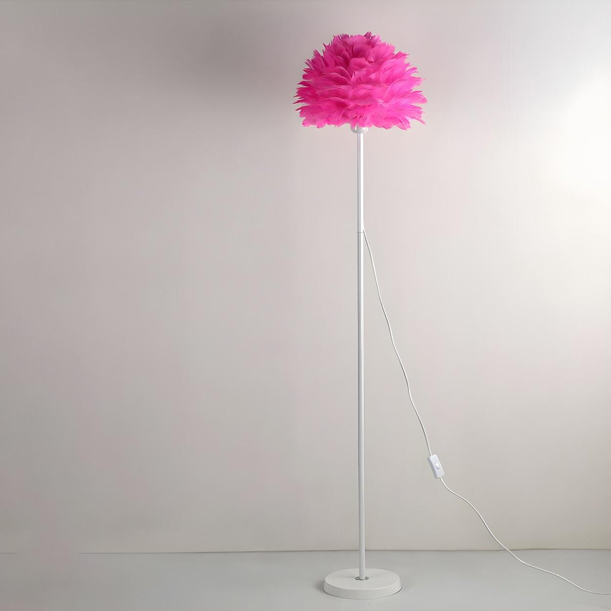 Bedside Elegant Pink Feather Shade Arc Floor Lamp Image - 10