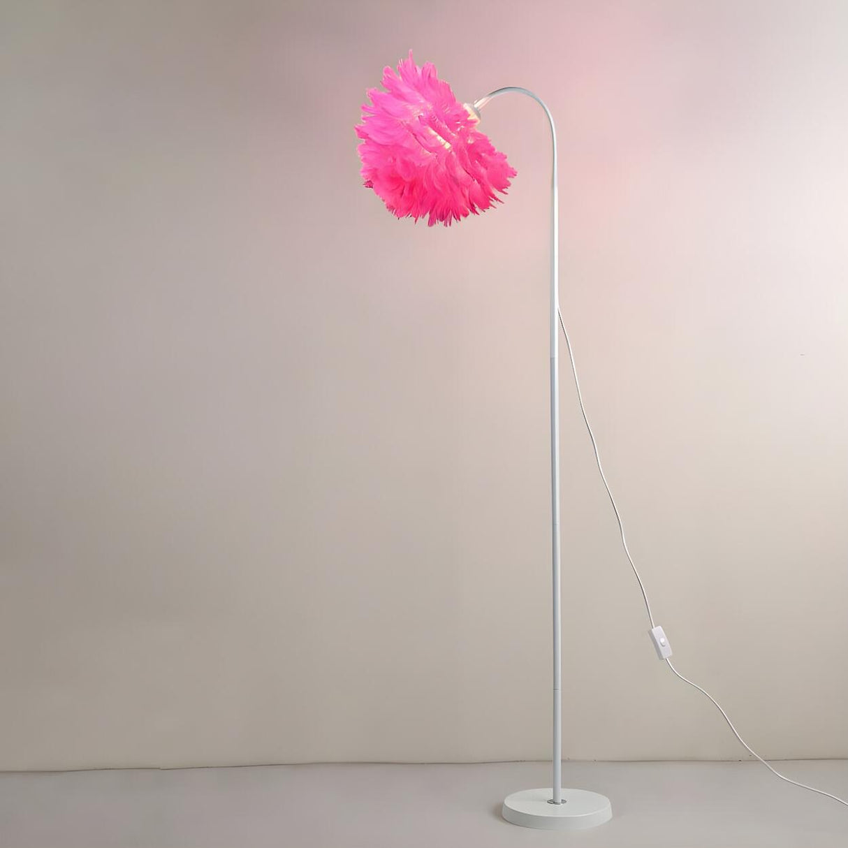 Bedside Elegant Pink Feather Shade Arc Floor Lamp Image - 12