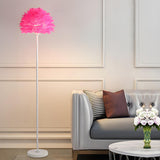 Bedside Elegant Pink Feather Shade Arc Floor Lamp Image - 2