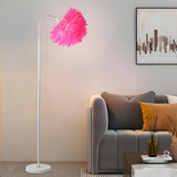 Bedside Elegant Pink Feather Shade Arc Floor Lamp Image - 3