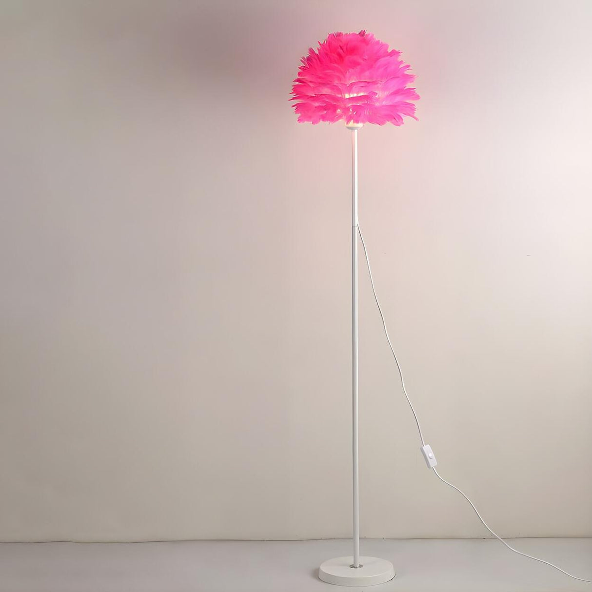 Bedside Elegant Pink Feather Shade Arc Floor Lamp Image - 9