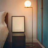 Bedside Minimalist  Globe Glass Shade Brass Floor Lamp Image - 1