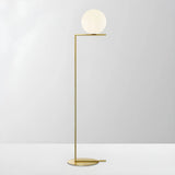 Bedside Minimalist  Globe Glass Shade Brass Floor Lamp Image - 2