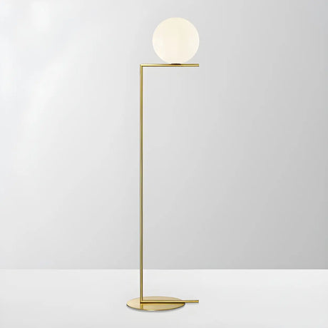 Bedside Minimalist  Globe Glass Shade Brass Floor Lamp Image - 2